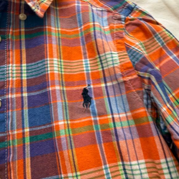 Ralph Lauren Orange Plaid Button Down Fall Dress Shirt Boys Size 8 - Picture 4 of 5